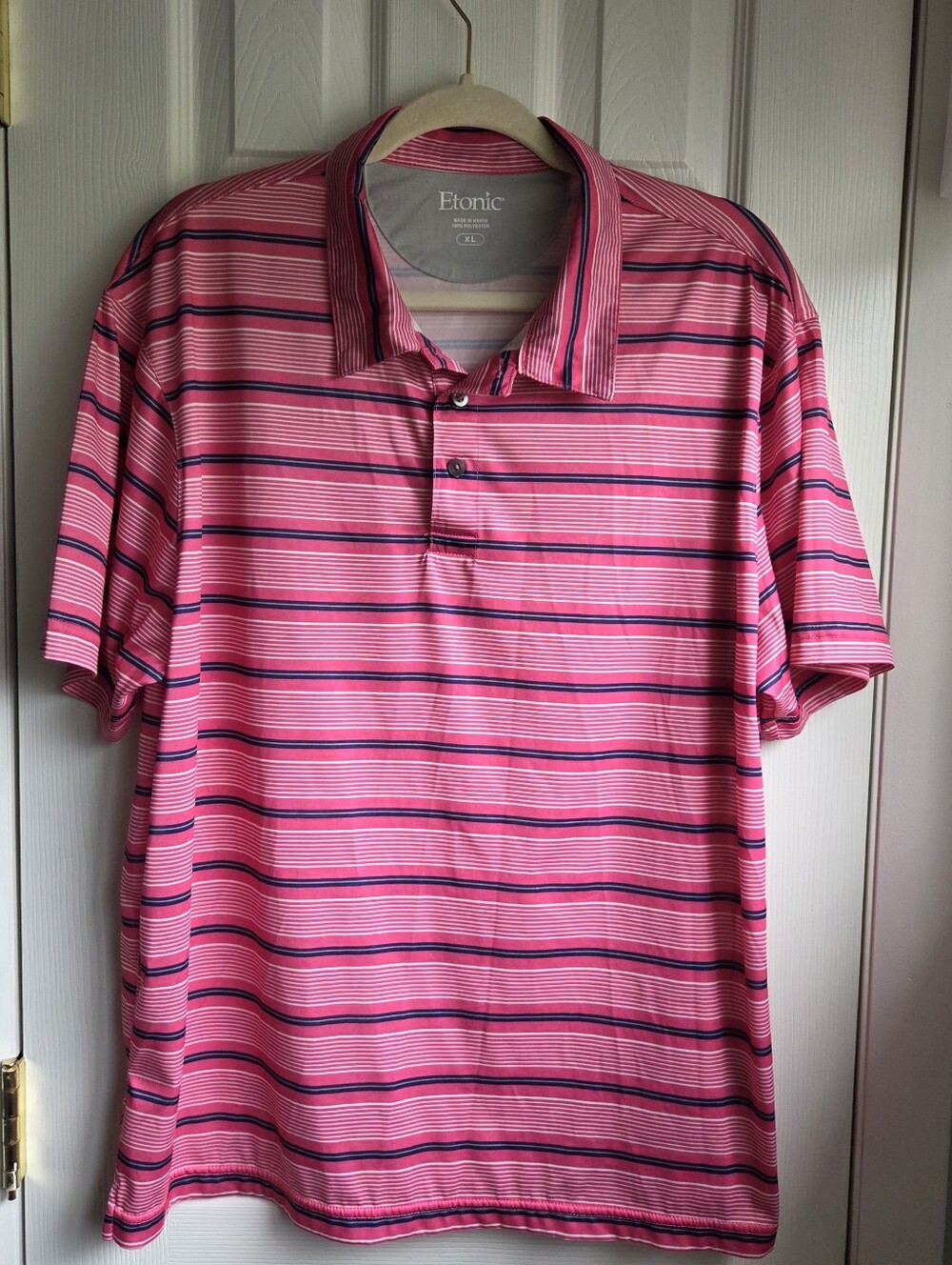 Etonic Men’s Pink Polo with Navy Stripe
